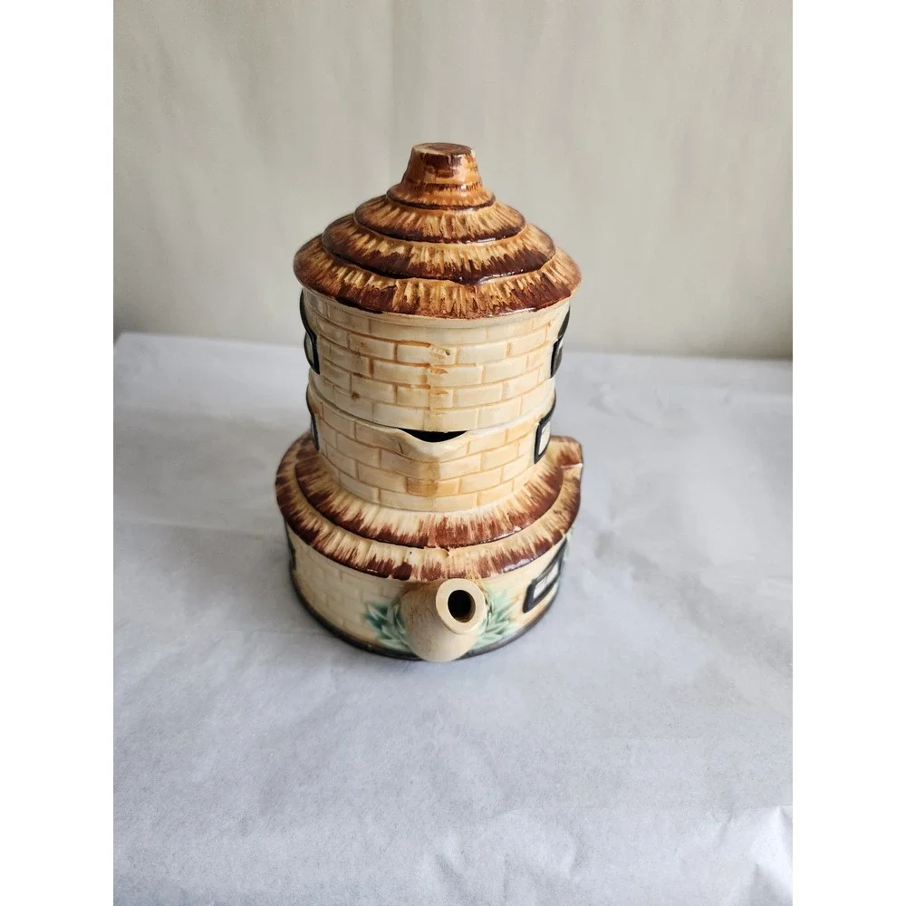 Vintage Ceramic Tea for One Set Stackable Cottage Lighthouse Teapot Creamer Lid